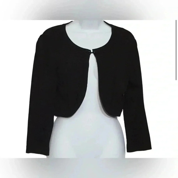 Jessica Howard Evenings Black Open Front Black Cropped Cardigan Sweater - Picture 5 of 8